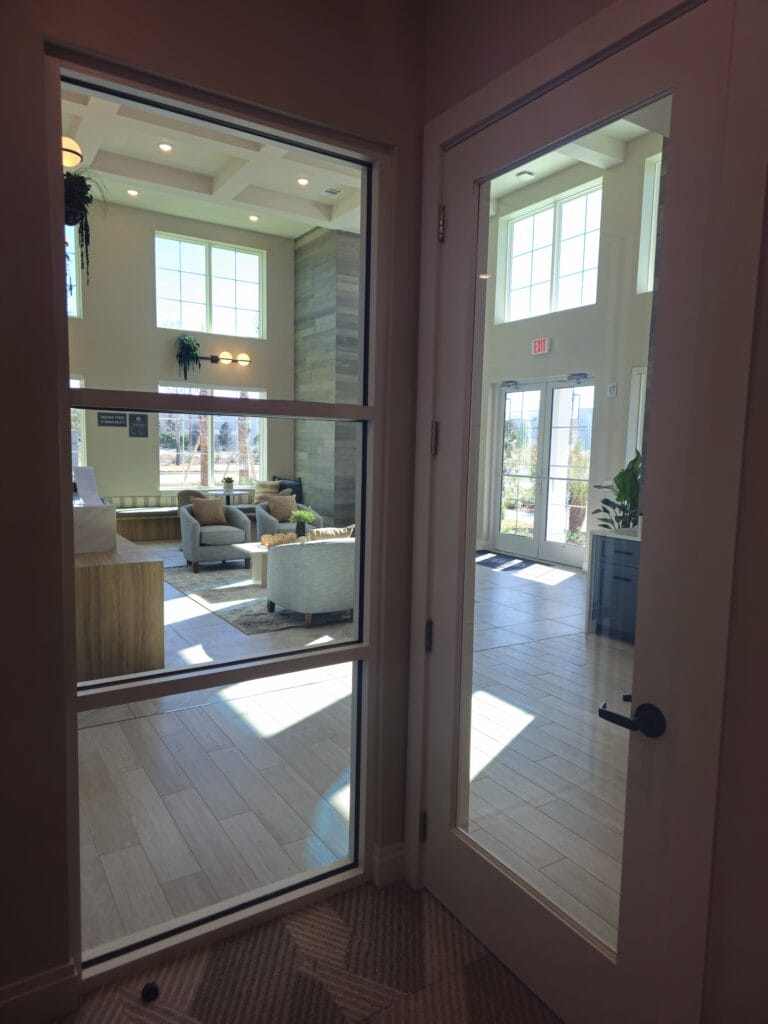 Commercial lobby before window film installation